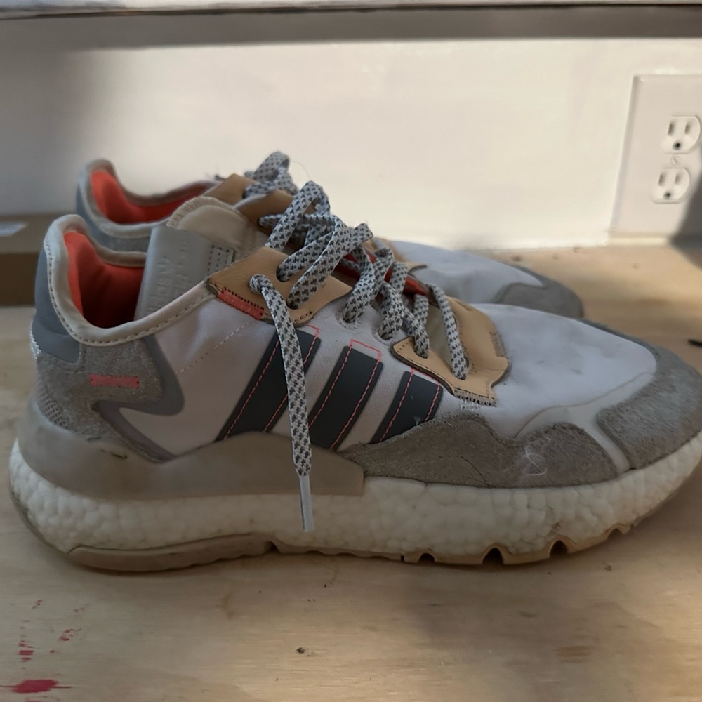 Adidas Sneakers with Gray, White, and Orange Highlights